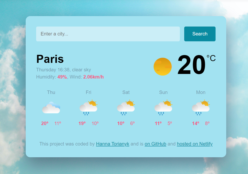 Weather app built with HTML, CSS, JavaScript