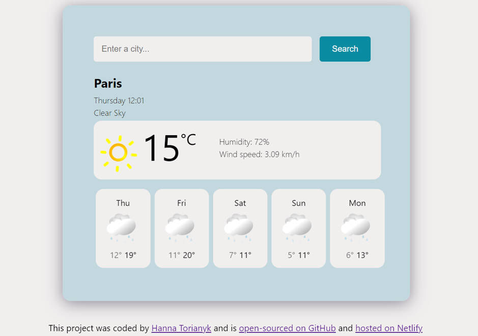 Weather app built with HTML, CSS, React